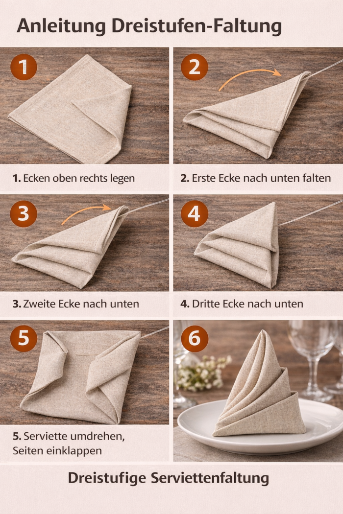 Dreistufen-Faltung elegant falten, stilvoll präsentieren