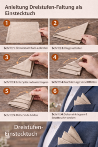 Dreistufen-Faltung als Einstecktuch stilvolle Eleganz für besondere Anlässe