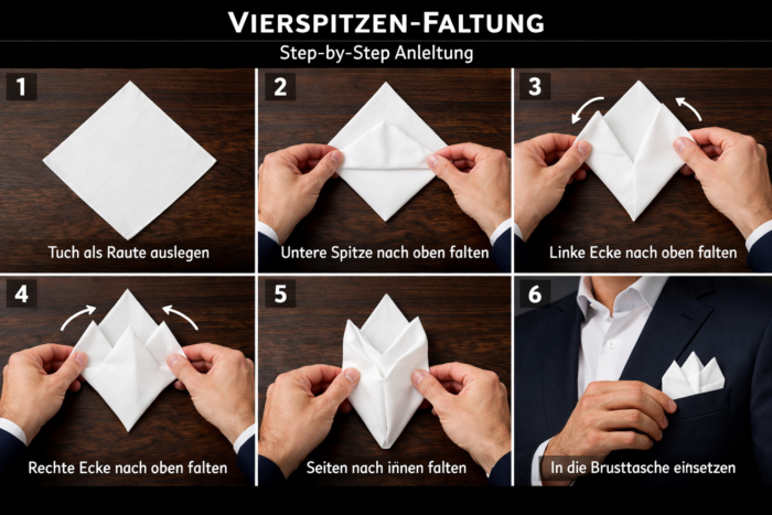 Vierspitzen-Faltung beim Einstecktuch