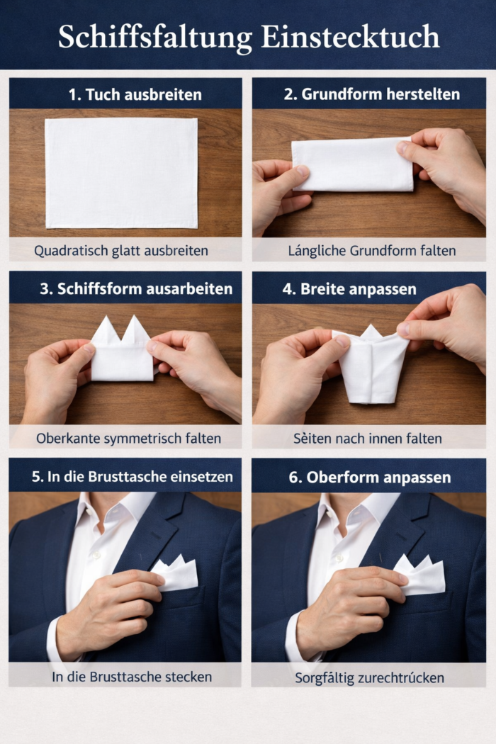 Schiffsfaltung beim Einstecktuch