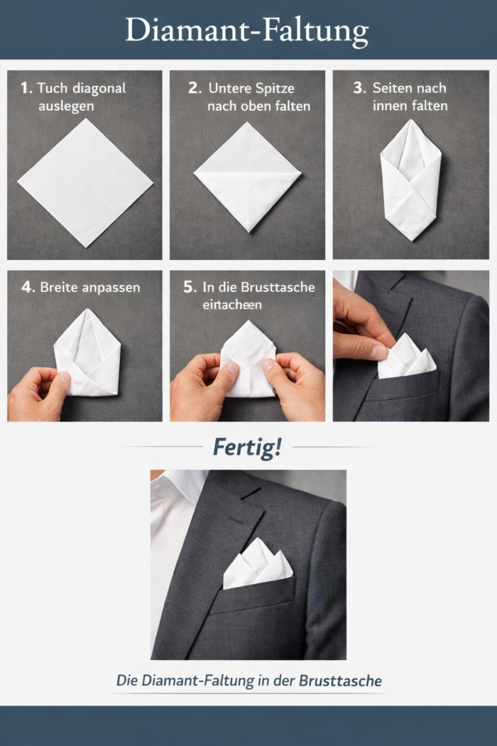 Diamant-Faltung beim Einstecktuch
