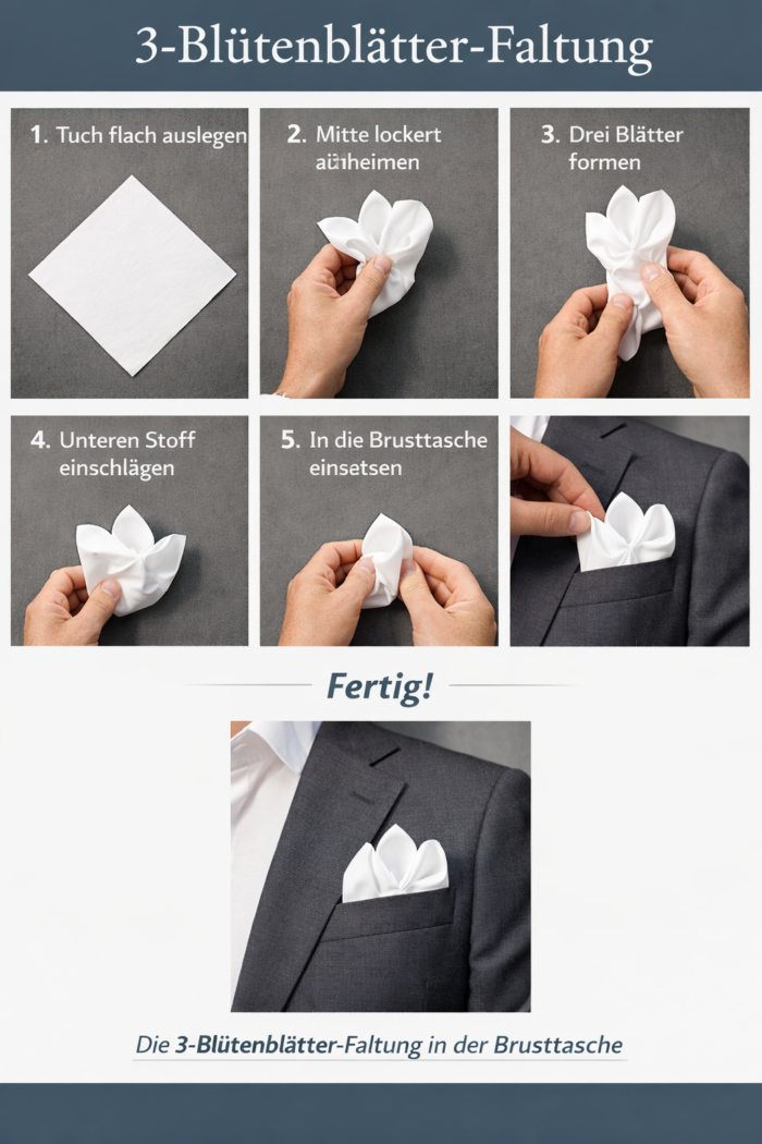 3-Blütenblätter-Faltung beim Einstecktuch
